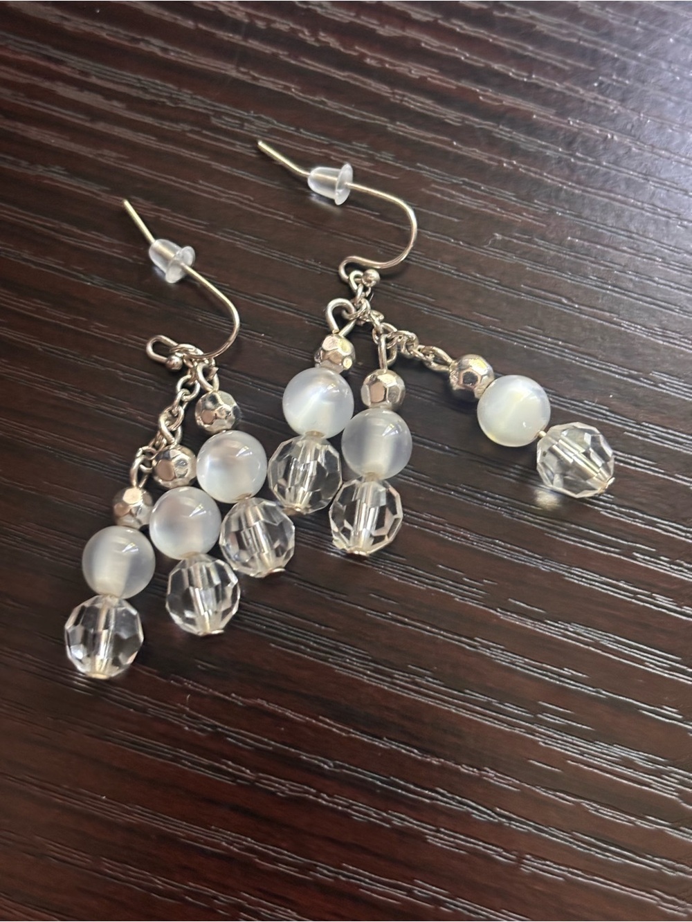 White House Black Market Silver-Tone White Beaded Dangle Earrings